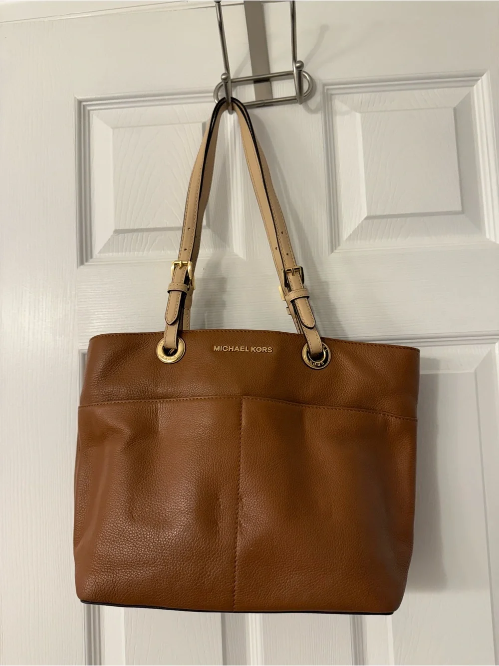 Michael Kors Brown Leather Tote with Beige Straps
